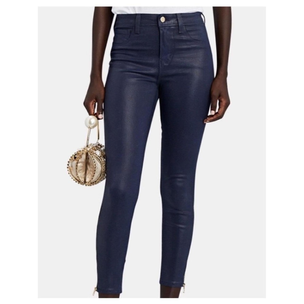 L'AGENCE Marguerite Coated Skinny Jeans Navy Blue High Rise Size 28